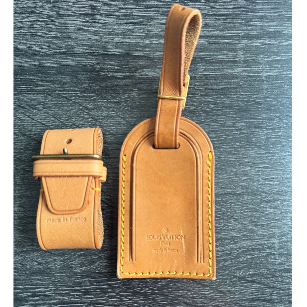 Authentic Louis Vuitton Vachetta Leather Name Luggage Tag And Poignet Set SN306